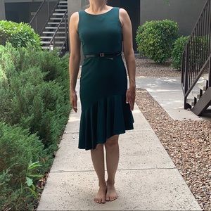Calvin Klein Asymmetrical Ruffle Midi Dress